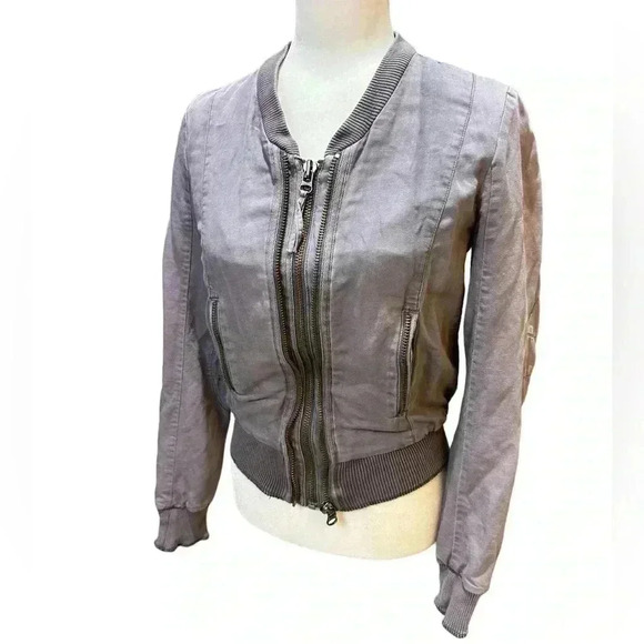 Zadig & Voltaire Lola Grey linen-blend bomber jacket double zipper S - Picture 1 of 10